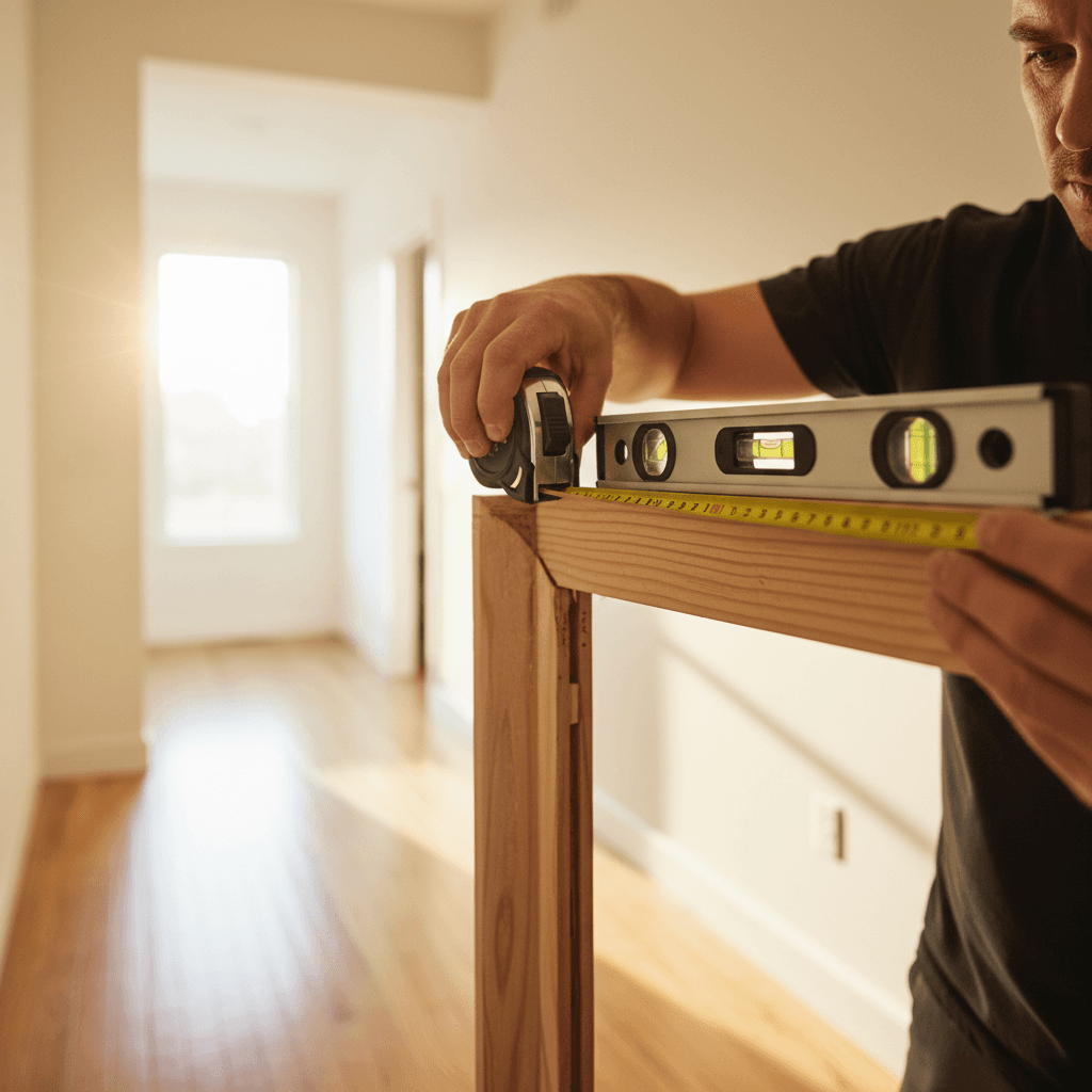 Contractor installing a new interior door frame