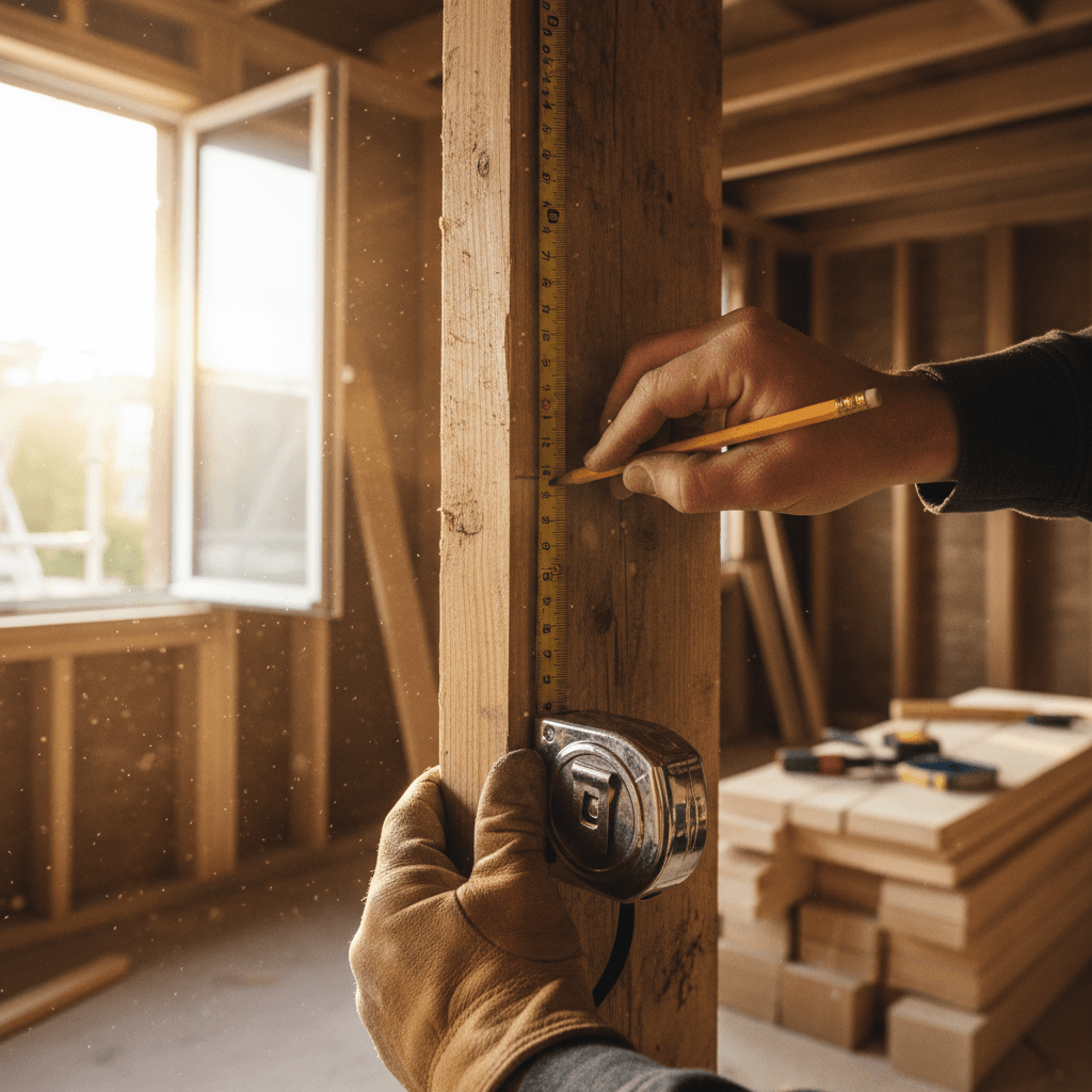 Contractor measuring a door frame with a tape measure