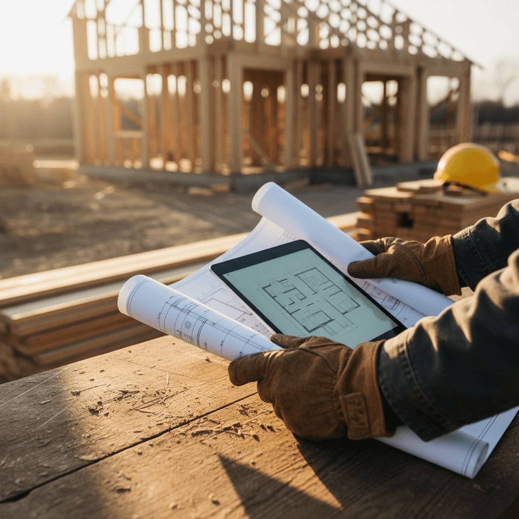 Contractor reviewing project plans with a homeowner at a Sioux Falls job site